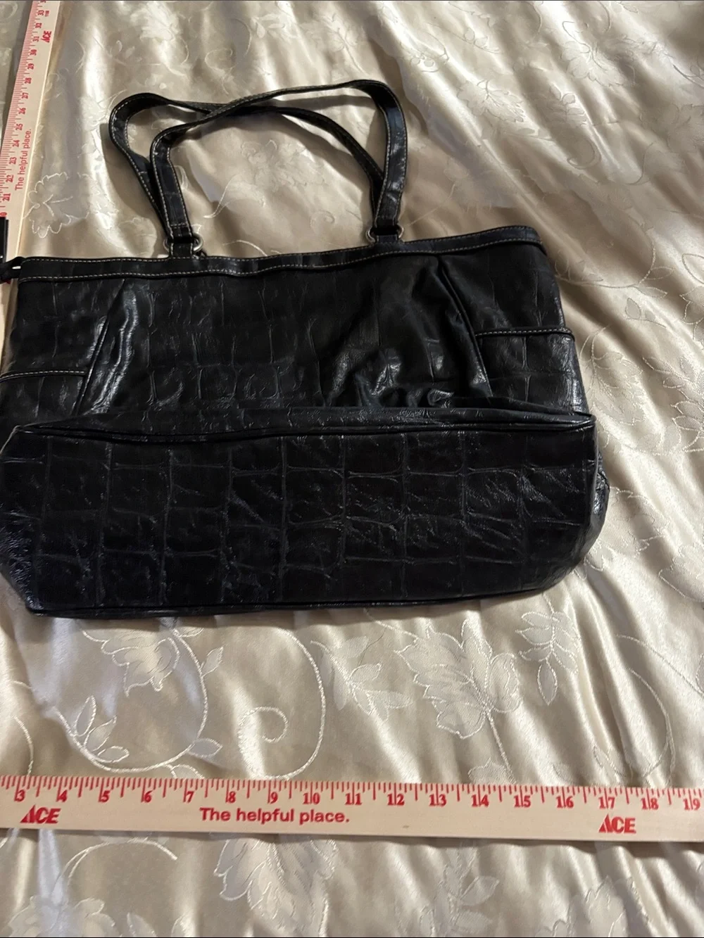 Black Leather-Style Satchel Tote